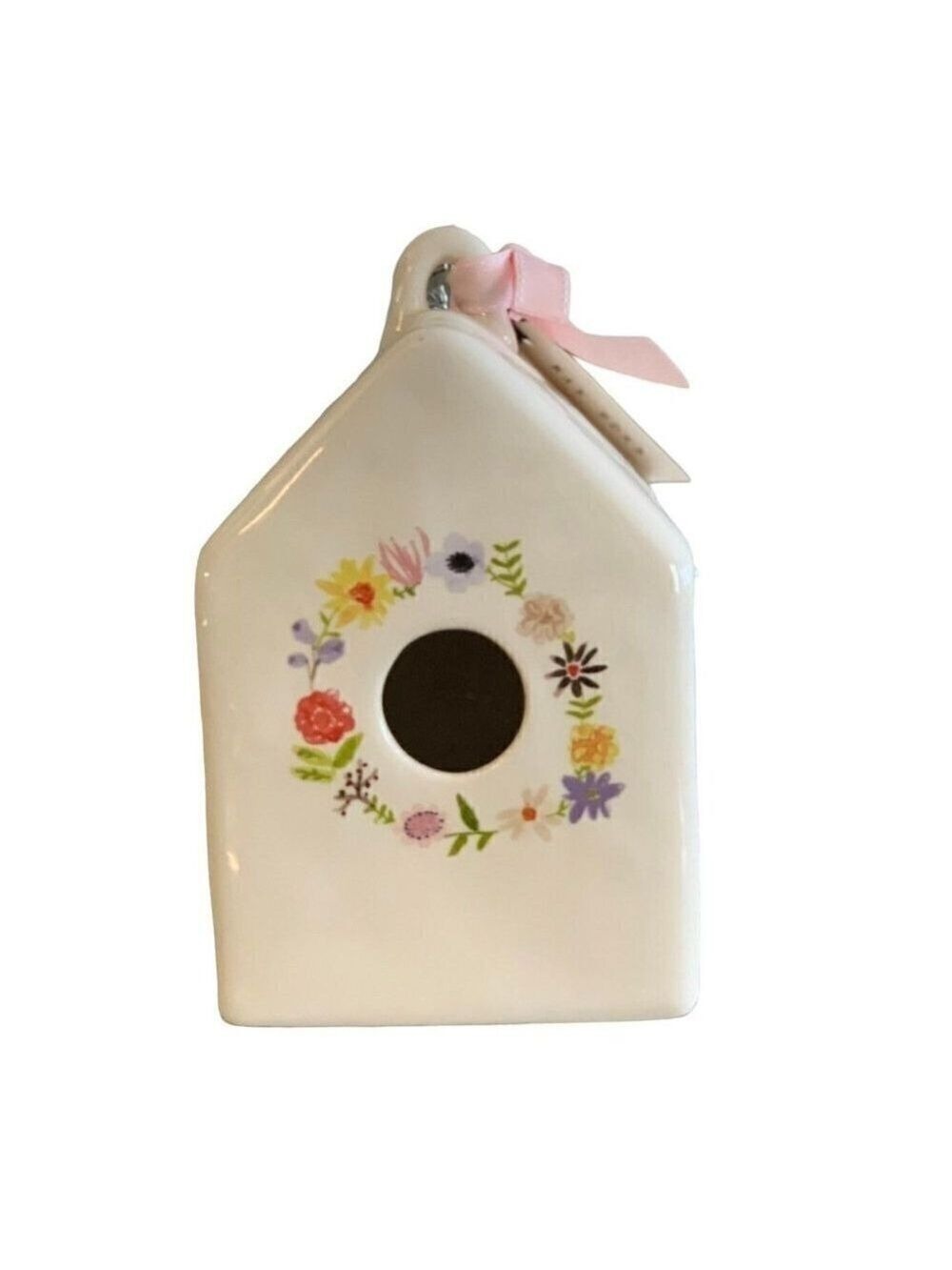 Rae Dunn Watercolor Floral Birdhouse Ceramic Spring Flowers Dimples White Pastel - Picture 1 of 6